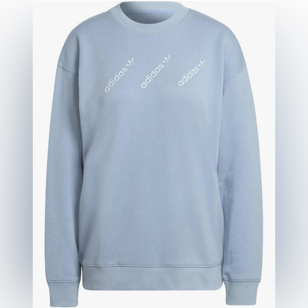 Adidas Originals "Logomania" Triple Logo Crewneck Sweatshirt in Blue Size Med